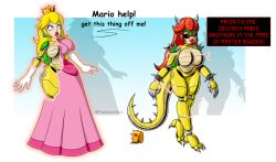  before_and_after blonde_hair corruption dialogue female_only femsub flashpointgear koopa nintendo princess_peach red_hair robotization solo super_mario_bros. tagme text transformation 