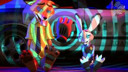  3d animal_ears barefoot bunny_girl disney femsub foot_focus footfellow fox_boy furry happy_trance heavy_eyelids hypnotic_accessory hypnotic_screen judy_hopps long_nails malesub multiple_subs nick_wilde non-human_feet open_mouth outdoors paws phone police_uniform policewoman sharp_teeth sitting smile spiral spiral_background spiral_eyes spiralwash_eyes symbol_in_eyes tech_control tie tongue tongue_out watermark zootopia 