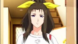 altered_common_sense bottomless bra breasts brown_hair empty_eyes expressionless huge_breasts saiminjutsu_2 sound tagme takase_shino text underwear undressing video