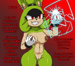  absurdres aware breasts crossover electricity english_text evil_smile femsub furry groping neyfufu possession pussy pussy_juice red_eyes sharp_teeth smile sonic_the_hedgehog_(series) surge_the_tenrec tagme tenrec_girl text 