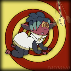  all_fours demon_girl drool femsub hair_covering_one_eye kikimora_(the_owl_house) open_mouth pendulum shortstack spiral_background spiral_eyes susnowo the_owl_house 