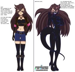  anna_(daehy) before_and_after corruption empty_eyes english_text fangs femsub idpet latex original red_eyes symbiote tail text 