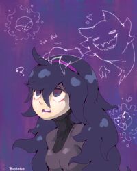 androgynous_dom biorobo clothed femsub gastly ghost hair_band haunter hex_maniac long_hair nintendo pokemon pokemon_(creature) pokemon_x_and_y purple_hair spiral_eyes symbol_in_eyes text