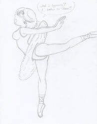ballerina dancing dialogue embarrassed greyscale kill_la_kill kobi94 monochrome ryuuko_matoi skirt text traditional tutu