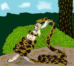  blonde_hair bottomless breasts coils disney imminent_vore kaa kaa_eyes nude p3rvyrat snake the_jungle_book tongue topless 