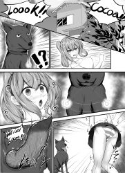 absurdres angry ass bestiality blue_eyes blush breasts coin comic dog greyscale kemonomichi large_breasts monochrome non-human_penis open_mouth original panties pendulum penis pink_hair pussy_juice short_hair skirt spiral_eyes symbol_in_eyes text underwear