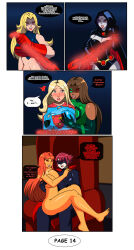 alien_girl blonde_hair brown_hair cassie_sandsmark cleavage comic dc_comics demon_girl dialogue dlobo777 english_text fangs femsub green_lantern green_lantern_(series) grey_skin jessica_cruz karyu_ginsora_(saibot) long_hair maledom multiple_girls multiple_subs open_mouth orange_skin purple_hair raven red_eyes red_hair short_hair smile supergirl teen_titans text tongue tongue_out vampire wonder_girl