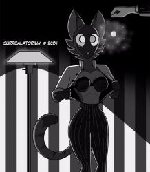 androgynous_dom animated animated_eyes_only animated_gif breasts cat_girl femsub furry kaa_eyes monochrome open_mouth original pendulum surrealatorium tess_nicolet_(surrealatorium)