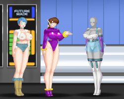 alternate_costume bare_shoulders blue_eyes blue_hair bluebullpen body_markings boots brown_eyes brown_hair bulma_briefs cameltoe cleavage crossover dragon_ball dragon_ball_super erect_nipples femdom femsub fingerless_gloves glowing_eyes hair_ribbon happy_trance high_heels huge_breasts kasumi_tendo leotard long_hair mannequin opera_gloves ponytail ranma_1/2 robot_trance robotization short_hair short_shorts short_skirt skinsuit smile story tech_control topless