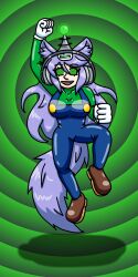 antenna blue_hair boots breasts cat_ears clothed cosplay female_only fembot femsub floofy_(bluesfloofy) fox_girl gloves green_eyes happy_trance headphones latex long_hair luigi nintendo open_mouth original purple_hair shirt simple_background smile solo spiral_background spiral_eyes spiralwash_eyes suit super_mario_bros. supertechno324 suspenders symbol_in_eyes tail tech_control very_long_hair