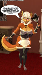 3d absurdres alternate_hair_color ass bimbofication breasts carmelita_fox cleavage dialogue earrings feather_duster female_only femsub fingerless_gloves fox_girl furry gloves large_ass large_breasts large_hips latinkaixa lipstick looking_at_viewer maid maid_headdress makeup maledom mole nail_polish pink_eyes pov pov_dom red_lipstick sly_cooper_(series) smile speech_bubble standing stepfordization tagme text thighhighs white_hair 