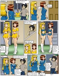  bell black_hair border brown_hair carlosfco cheerleader comic dialogue english_text engrish femsub hypnotized_walking large_breasts long_hair maledom original short_hair speech_bubble spiral_eyes text 