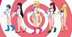  3d animated animated_gif blonde_hair blue_hair breasts clothed female_only femsub happy_trance large_breasts latinkaixa leotard long_hair open_mouth sailor_jupiter sailor_mars sailor_mercury sailor_moon sailor_moon_(series) sailor_venus smile tongue twintails 
