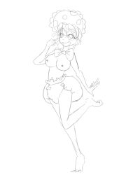 barefoot bow breasts diaper female_only happy_trance lineart luckyluckyluckypenny open_mouth original ring_eyes short_hair solo topless