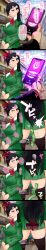  absurdres belu black_hair blue_eyes burn_the_witch clothed control_indicator dialogue empty_eyes expressionless eye_roll femsub hypnotic_app long_hair noel_niihashi personality_excretion phone sweat text translation_request 