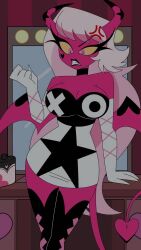 ambiguous_pov androgynous_dom arms_above_head ass ass_grab blue_eyes breast_fondling breast_grab breasts cleavage demon_girl dez_a_sketch dezzy eye_color_change femsub from_behind gloves happy_trance heart_tattoo helluva_boss high_heels holding_breasts horns large_ass large_breasts leaning_forward legs legs_up looking_at_viewer one_eye_open opera_gloves oral pink_eyes pink_skin possession smile sound tagme tail tattoo verosika_mayday video voice_acted wings wink your_character_here