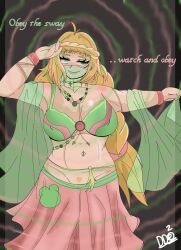  dancer dazed_dames happy_trance makeup orange_hair original pubic_hair rivette_(dazed_dames) spiral_background text 