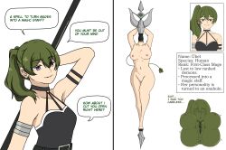  anus breasts censored clothed dialogue english_text femsub frieren:_beyond_journey's_end green_eyes grey_eyes human_furniture instant_loss kontolodon nipples nude personality_excretion pussy simple_background staff text transformation ubel_(frieren:_beyond_journey's_end) white_background 