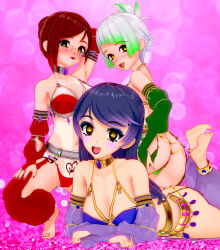 ass dummydotexe femsub glasses happy_trance harem_outfit koikatsu! large_breasts long_hair natsuki_(dummydotexe) original purple_hair red_hair sachiko_(dummydotexe) unusual_pupils violet_(dummydotexe) white_hair