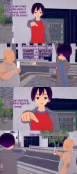  absurdres aware bald brown_eyes brown_hair clothed dialogue english_text fat green_eyes jujutsu_kaisen kugisaki_nobara multiple_boys no_eyes phone purple_hair short_hair text ugly_bastard zenin1 