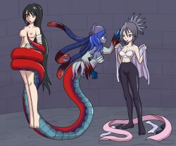  bad_end barefoot blue_hair brown_eyes coils defeated empty_eyes feet female_only femdom femsub grey_hair hanging_down long_hair medissa mythkaz naga_girl nipples sheena_fujibayashi snake_hair tales_of_(series) tales_of_berseria tales_of_symphonia topless undressing velvet_crowe very_long_hair 