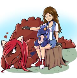  absurdres animal_transformation blue_hair brown_eyes erza_scarlet fairy_tail female_only femsub heart kangaskhan nintendo pokemon red_hair tattoo transformation twintails wendy_marvell 