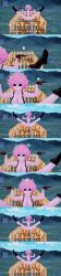  absurdres black_sclera breasts dialogue english_text female_only femsub horns horokeu human_furniture mina_ashido my_hero_academia nipples nude orange_eyes pink_hair pink_skin scarecrow_girl short_hair solo text 