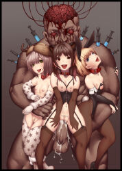  absurdres ahegao bare_breasts blonde_hair blood blue_eyes brain brain_injection breasts brown_eyes brown_hair bunny_ears bunnysuit cat_ears clitoris_piercing collar cum cum_in_pussy drugged drugs earrings empty_eyes external_brain fake_animal_ears femsub flat_chest flexing gloves green_eyes happy_trance heterosexual high_heels huge_cock injection jewelry legs muscle_boy needle nightmare_fuel nipple_piercing open_head open_mouth opera_gloves pantyhose penis pet_play piercing pussy red_eyes rico_(game00985) sex small_breasts smile syringe tattoo thighhighs tongue tongue_out vaginal zombie 