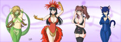  alerith alternate_hairstyle black_hair blue_eyes blue_hair blush breasts brown_eyes brown_hair cat_ears cat_tail catsuit chie_satonaka cleavage corporatification dancer drool forced_employee glasses gloves hair_covering_one_eye happy_trance harem_outfit large_breasts latex long_hair makeup naoto_shirogane office_lady persona_(series) persona_4 rise_kujikawa short_hair showgirl smile spiral_eyes story symbol_in_eyes tie twintails underboob veil yukiko_amagi 