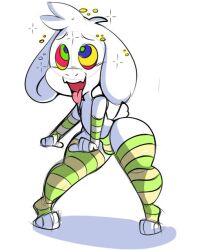androgynous arm_warmers asriel_dreemurr dongitos-too drool fangs furry goat_boy happy_trance kaa_eyes male_only malesub shota smile thighhighs topless trap undertale