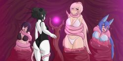  ass bikini black_hair blue_hair character_request cleavage femdom hypnotic_light multiple_girls multiple_subs pink_eyes pink_hair purple_hair shaded-seraphim tentacles vore white_skin 