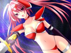  breasts cleavage empty_eyes game_cg gloves opera_gloves pink_hair sword twintails very_long_hair 