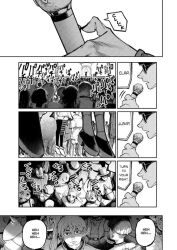  clothed dialogue empty_eyes english_text expressionless gachiakuta hypnotic_voice maledom mass_hypnosis multiple_boys multiple_girls multiple_subs mymo_(gachiakuta) short_hair text 