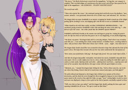 absurdres blonde_hair bowsette breasts caption caption_only collar crown dress female_only femdom femsub gloves hawkeye_(writer) hypnotized_dom jewelry large_breasts leash long_hair manip new_super_mario_bros._u_deluxe nintendo oo_sebastian_oo opera_gloves original purple_hair queen queen_lindabelle_(hawkeye) royalty submissive_hypnotist super_crown super_mario_bros. text thighhighs topless very_long_hair yellow_eyes yuri