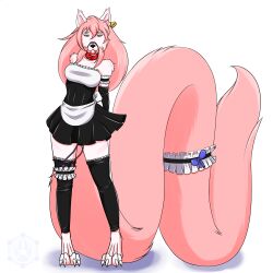 absurdres animal_ears ball_gag dog_girl female_only femsub furry gag kaa_eyes katsiika long_hair looking_at_viewer maid open_mouth original pink_hair sex_toy simple_background solo tail vibrator white_background wolf_girl