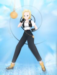 android_18 anguelitonegro blonde_hair dragon_ball necklace open_mouth pendulum pocket_watch spiral_eyes symbol_in_eyes