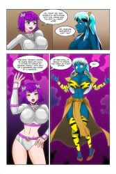 alien_girl bare_shoulders bow brown_eyes cleavage comic dialogue discolored_nipples dress empty_eyes erect_nipples femdom femsub freckles happy_trance horns hourglass_figure kimberly_smith_(daveyboysmith9) large_breasts leggings loincloth long_hair lum magic midriff multicolored_hair oni_girl open_mouth original princess purple_eyes purple_hair purple_lipstick short_hair smile story text tiger_print urusei_yatsura wadevezecha