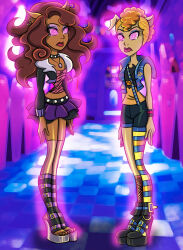 absurdres breasts brown_hair clawdeen_wolf dog_girl female_only femsub gladiator_sandals high_heels howleen_wolf long_hair monster_high multicolored_hair sandals short_hair spiral_eyes standing standing_at_attention symbol_in_eyes werewolf_girl wolf_girl zorro-zero