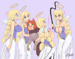 angel angel_girl blonde_hair blush breasts cat_ears choker cleavage crucifix female_only femdom femsub halo large_breasts monster_girl monster_girl_quest open_mouth orange_hair original pendulum smile symbol_in_eyes viltai_(viltai) whip wings zronku