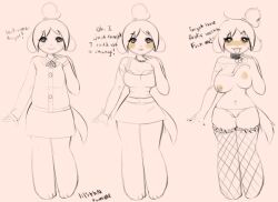 animal_crossing barefoot before_and_after bimbofication blush breast_expansion breasts collar dog_girl femsub fishnets furry inverted_nipples isabelle_(animal_crossing) large_breasts lilithn navel necklace nintendo nipple_piercing nipples non-human_feet piercing short_hair sketch text thighhighs tongue tongue_out tongue_piercing traditional underwear