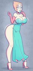 ass ass_expansion bimbofication blue_eyes blue_lipstick breast_expansion breasts cleavage eyeshadow female_only femsub high_heels large_breasts lip_expansion lipstick pearl_(steven_universe) steven_universe wrenzephyr2 