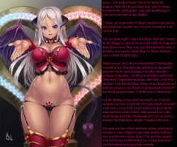 bragging breasts cameltoe caption caption_only cleavage crop_top demon_girl elf_ears female_only femdom glowing happy_trance heart horns houtengeki hug jewelry large_breasts long_hair looking_at_viewer manip midriff monster_girl navel nobody67_(manipper) open_mouth panties pov pov_sub purple_eyes smile succubus tail text thighhighs underwear white_hair wholesome wings