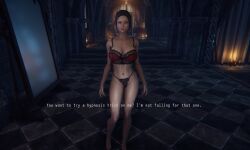 3d black_hair breasts dialogue female_only large_breasts looking_at_viewer she_will_punish_them short_hair text underwear