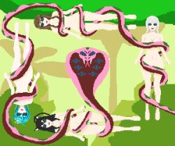 angel_girl black_hair blue_hair brown_hair coils fuyumi_serac happy_trance hypnotic_eyes hypnovember jungle kaa_eyes lunpsis_fayne nude nyarukavt nyarupix_thotep original pixel_art snake tsubaki_mineo unael_stellare white_hair