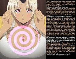  animated animated_gif bouncing_breasts breasts caption cleavage femdom horns huge_breasts hypnotic_breasts long_hair looking_at_viewer love manip misterman4_(manipper) monster_girl monster_musume oni_girl pov pov_sub spiral tank_top text tionishia 