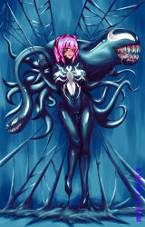  absurdres breasts erect_nipples female_only large_breasts marvel_comics navel original pink_hair pussy red_eyes rikatsuky smile spider-man_(series) super_hero symbiote venom_(marvel) 