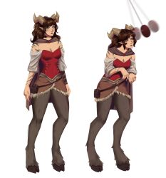 before_and_after blue_eyes brown_hair character_profile clothed femsub goat_girl leaning_forward liloloria noe_(pieman754) original pendulum satyr tattoo
