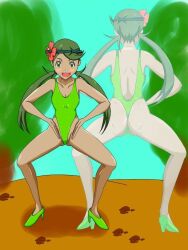  artist_request ass body_control femsub green_hair haigure happy_trance leotard mallow_(pokemon) nintendo pokemon 