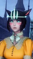  3d animal_ears blush brown_hair cat_girl clothed corruption female_only femsub final_fantasy final_fantasy_xiv heart heart_eyes league_of_legends miqo&#039;te open_mouth original ruination short_hair solo spiral_eyes symbol_in_eyes t&#039;lira_rhen 