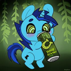  anykoe blush chibi dial_liyon drinking furry hypnotic_drink jungle my_little_pony original ring_eyes signature standing unicorn unicorn_boy 